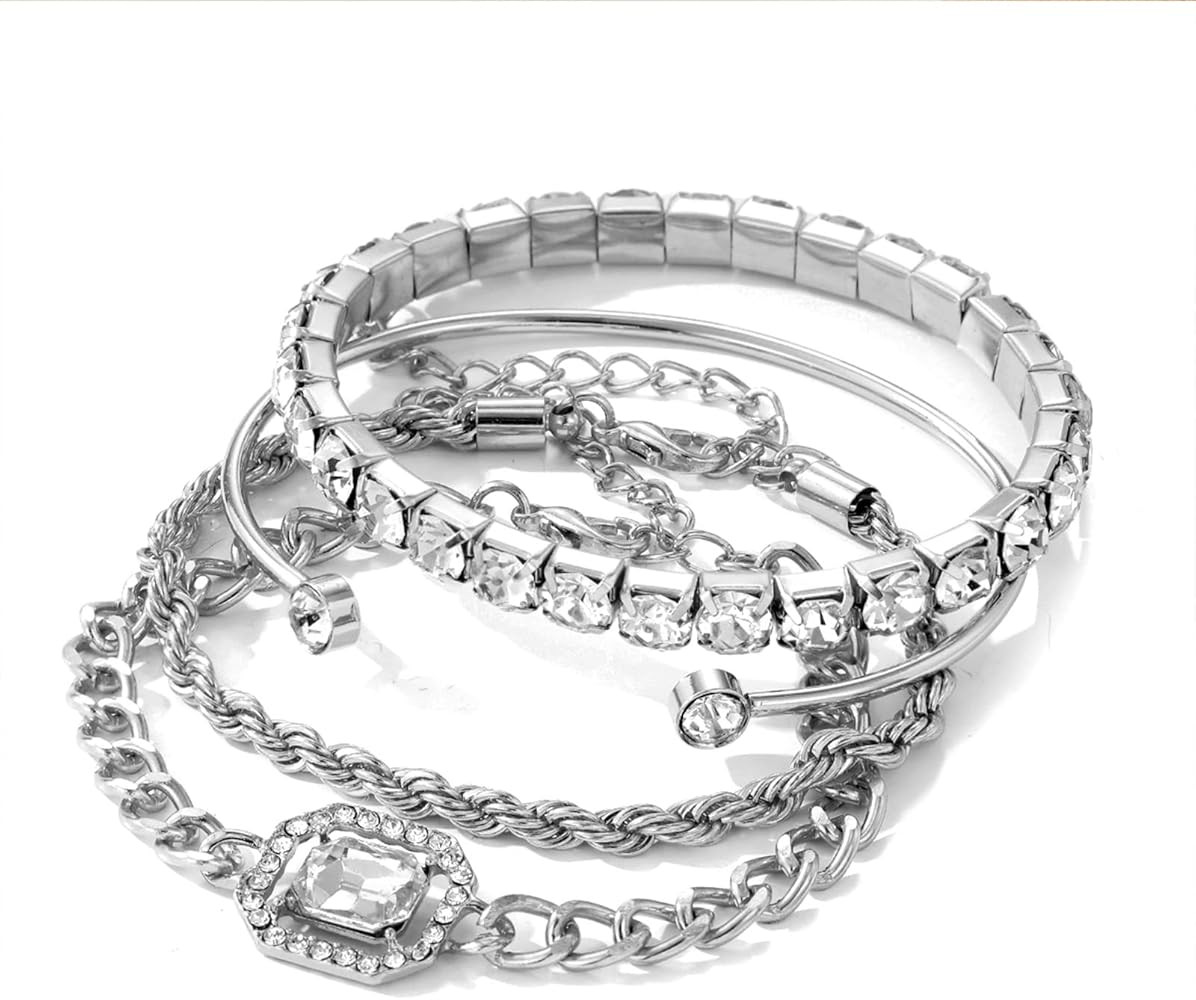 IFKM Gold Bracelets for Women, 14K Gold Plated Dainty Layered Chain Bracelets Adjustable Cute Ban... | Amazon (US)