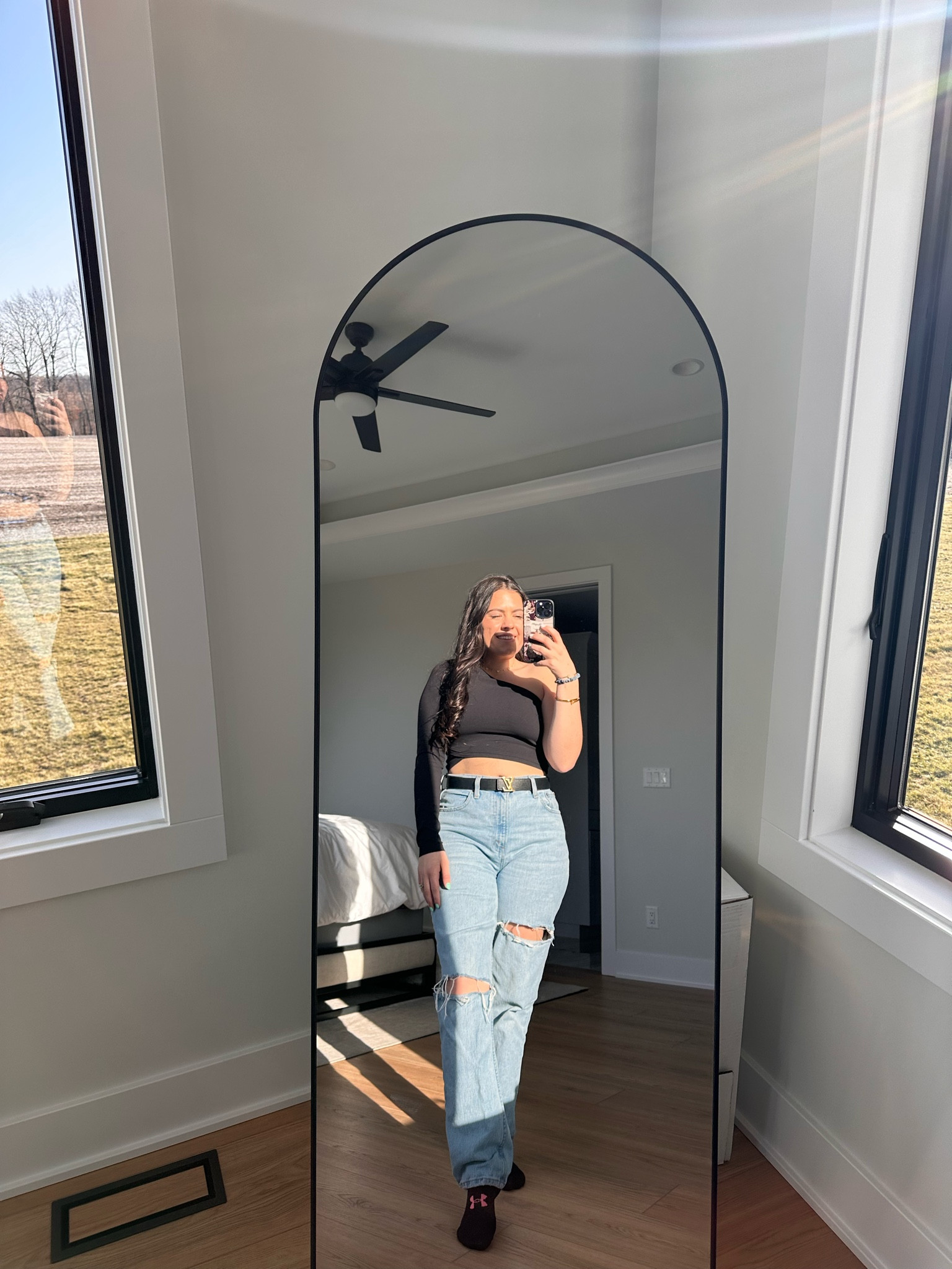 Cute girls day outfit with a black shirt from lululemon, blue jeans from Abercrombie and jewelry from Anthropology and Kendra Scott. 

Size medium in the top and 27s in the pants 

#LTKmidsize #LTKsalealert #LTKSpringSale