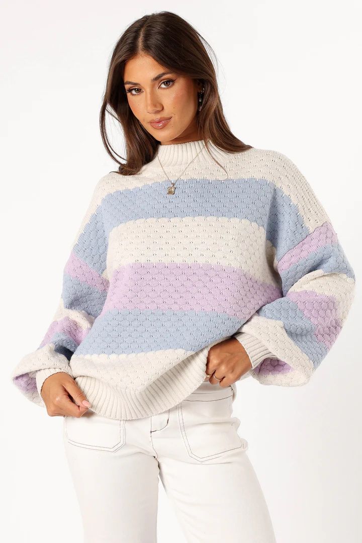 Dani Multi Stripe Knit Sweater - White Light Blue | Petal & Pup (US)