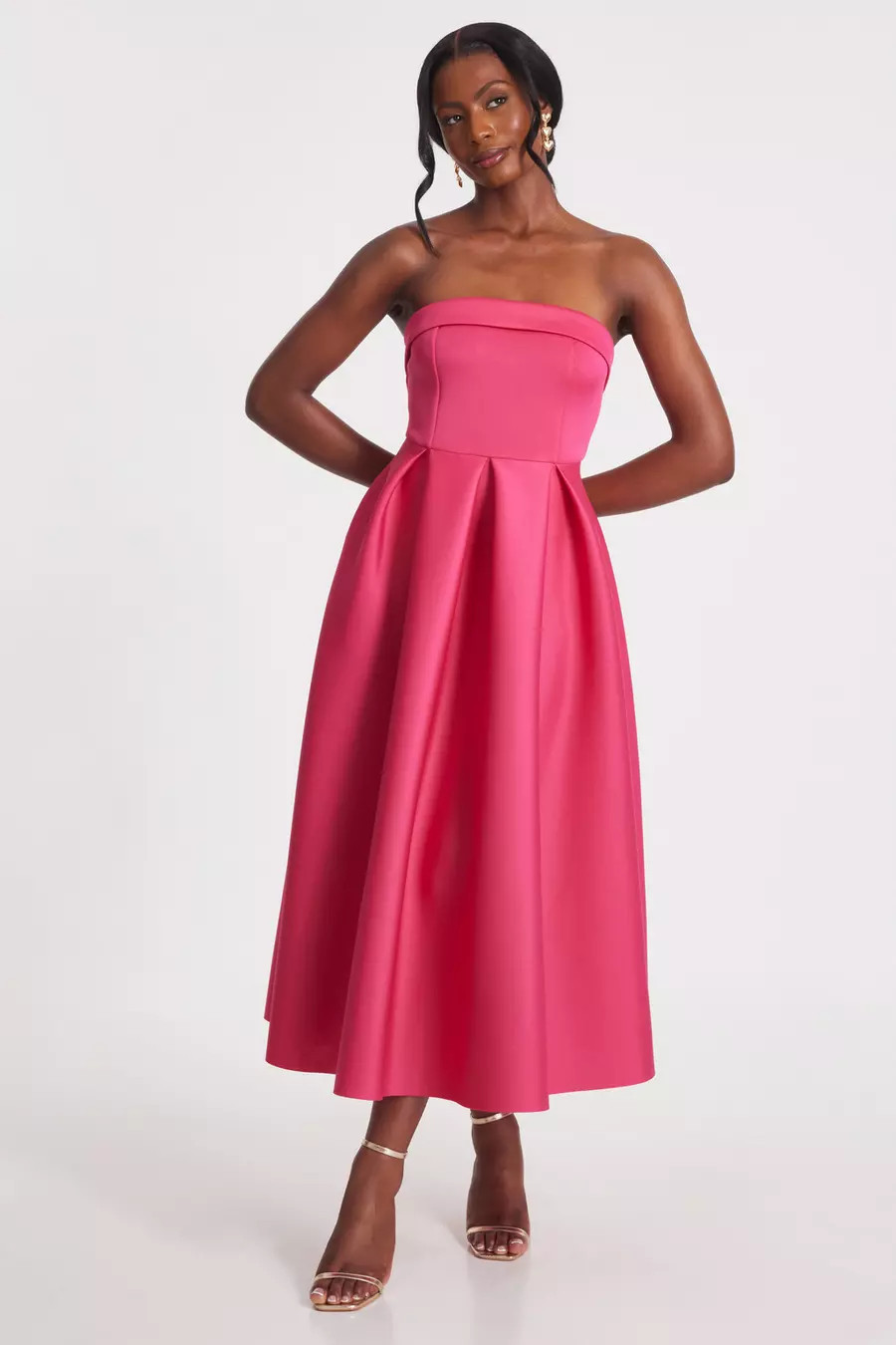 Pink Bandeau Skater Dress | Quiz Clothing