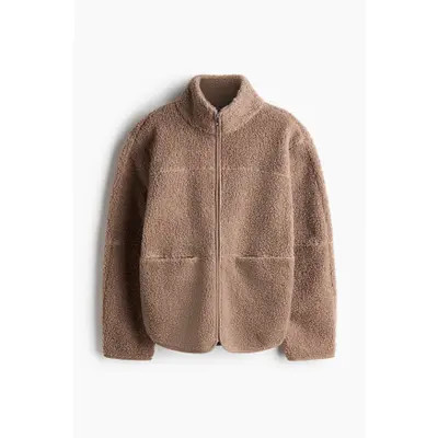 H&M Teddy Fleece Jacket in Dark Brown at Nordstrom, Size X-Small | Nordstrom