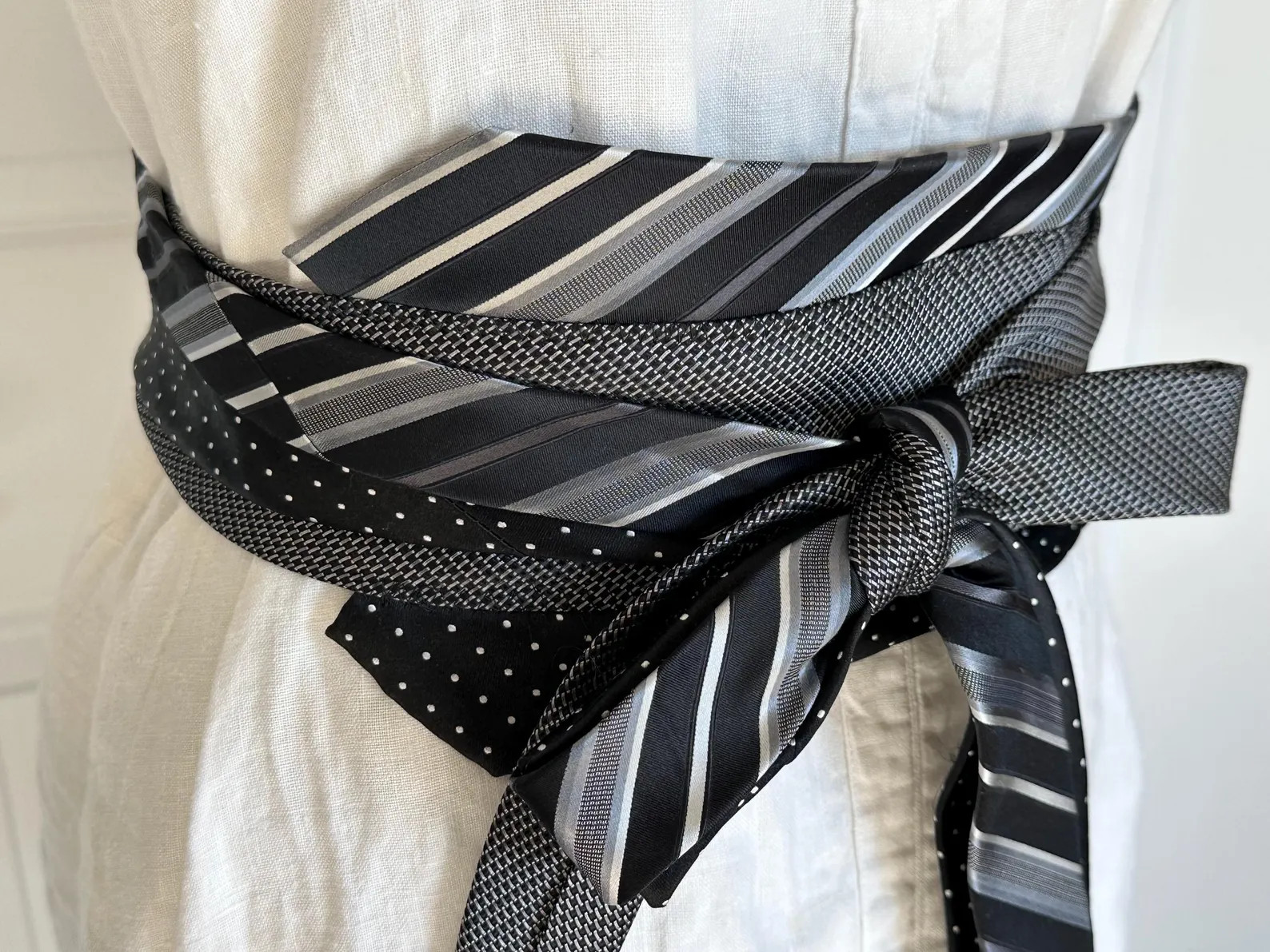 Black Obi Belt With Upcycled Coordinating Black, White and Gray Neckties, - Etsy | Etsy (Global)
