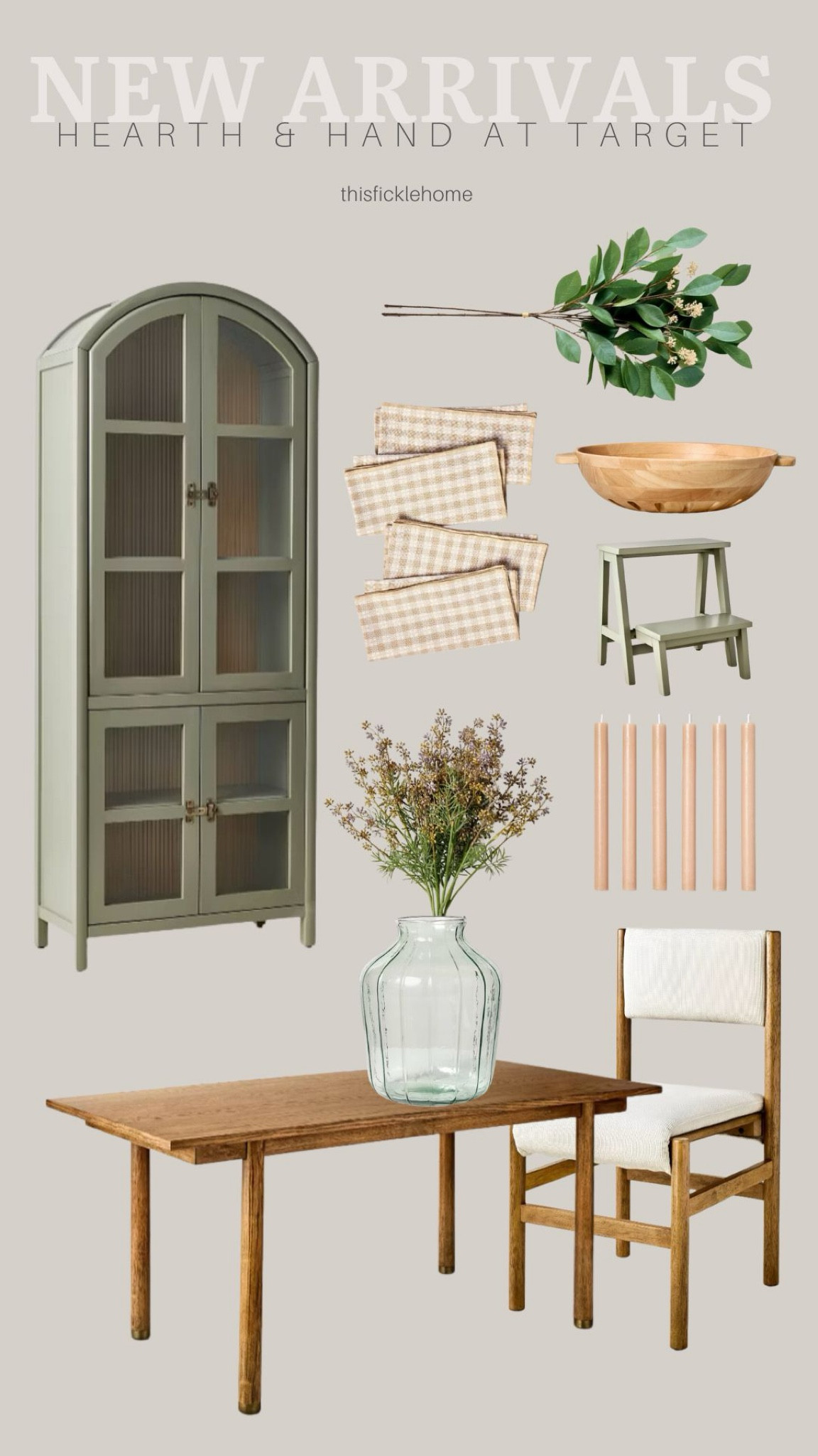 New home arrivals for Spring!

Hearth and Hand spring collection at Target. Beautiful wood dining table with upholstered dining chairs. Wooden step stool. Sage green arch cabinet. Spring florals. Ribbed glass vase.

#LTKHome