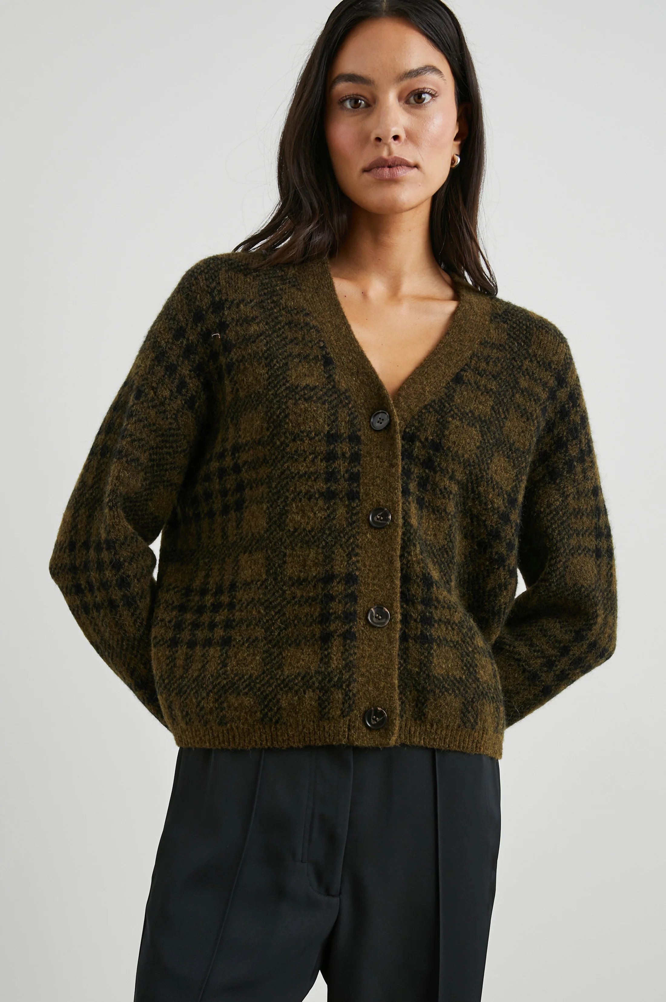 REESE CARDIGAN - OLIVE PLAID | Rails