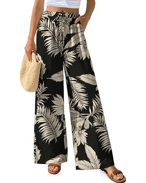 TARSE Women Linen Palazzo Pants Summer Wide Leg Casual Lounge Pant 2026 Beach Travel Vacation Out... | Amazon (US)