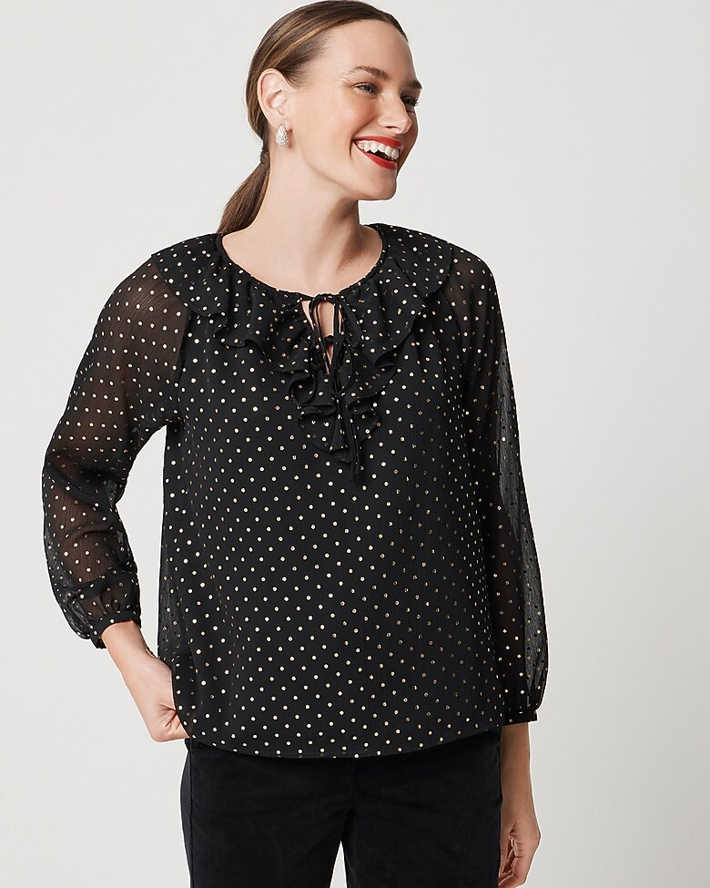 Gold polka-dot ruffle tie-front top | J.Crew Factory