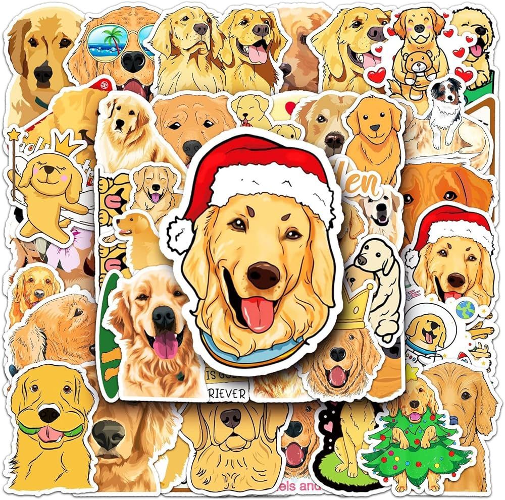 Golden Retriever Stickers 50Pcs, Christmas Dog Stickers, Waterproof Vinyl Stickers Decals for Lap... | Amazon (US)