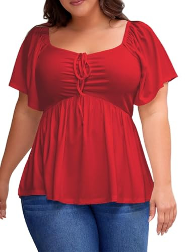 Amazon.com: Eytino Womens Plus Size Tops Sweetheart Neck Short Sleeve Summer Loose Peplum Shirts ... | Amazon (US)