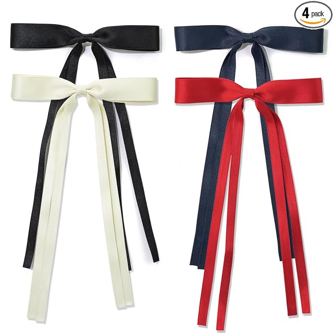 Hair Accessories, Black Red Milky White Navy Blue Tassel Barrette Clips and Long Tail French Bows... | Amazon (US)