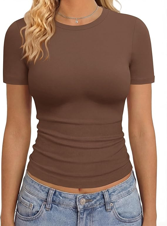 GAYHAY Shirts for Women - Slim Fit Short Sleeve Crop Top Crew Neck Casual Basic Tees Spring Summe... | Amazon (US)