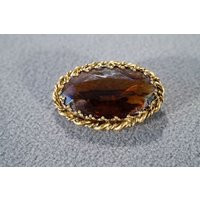 Vintage Yellow Gold Tone Large Brown Colored Glass Fancy Faceted Stone Pin Brooch Rl E#234 | Etsy (US)