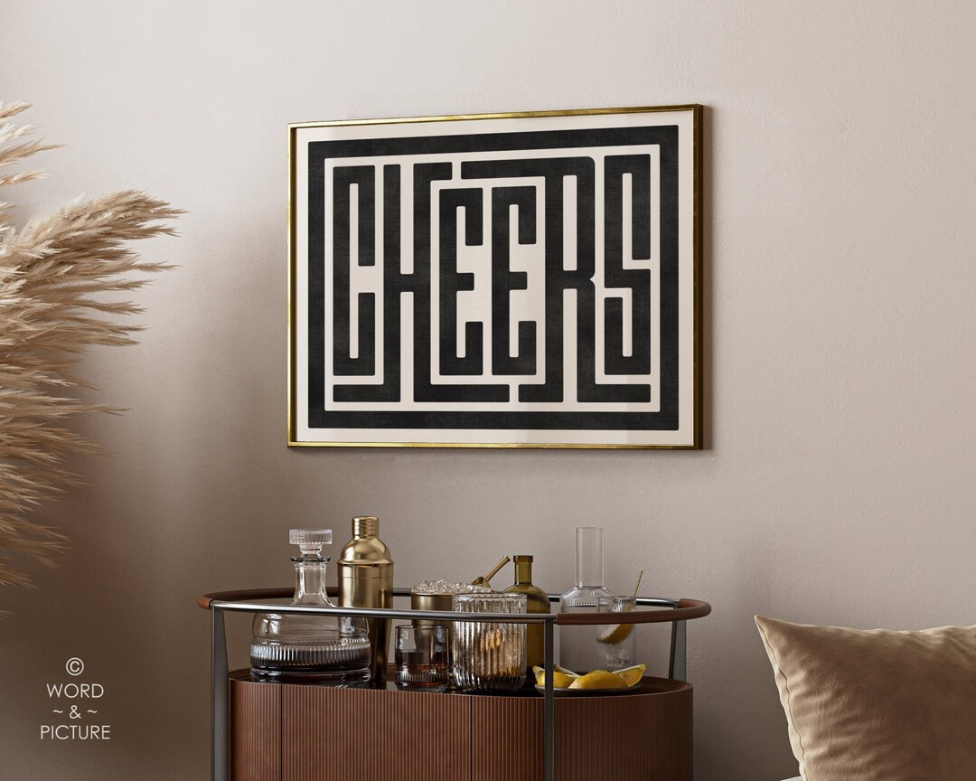 Cheers Print - Bar Cart / Cocktail Poster, Bar Wall Decor, Cheers Art - Minimalist Wall Art, Home... | Etsy (US)