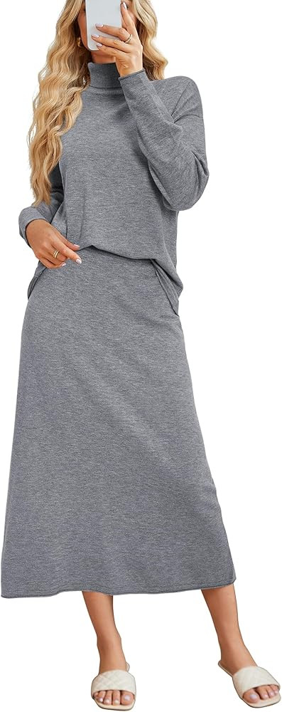 Arach&Cloz Womens 2 Piece Sweaters Sets Turtleneck Long Sleeve Tops Long Maxi Skirt Casual Fall F... | Amazon (US)