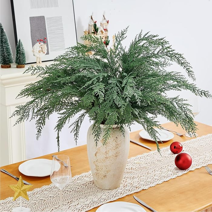 Christmas Cypress Stems for Vases Cedar - Real Touch Realistic Artificial Faux Greenery Pine Bran... | Amazon (US)