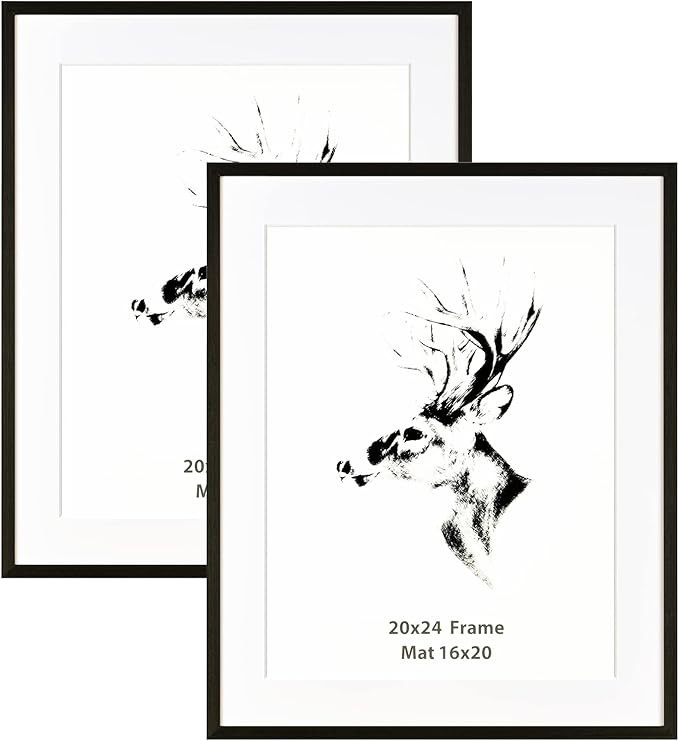 Yaetm 20x24 Black Wood Picture Frame with Mat for 16x20 Set of 2, Solid Wood Frame for Photos, Po... | Amazon (US)
