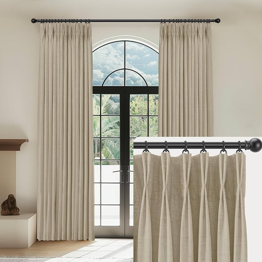 Linen Pinch Pleated Curtains Blackout 100% Black Out Curtains 95 Inches Long 2 Panels with Hooks,... | Amazon (US)
