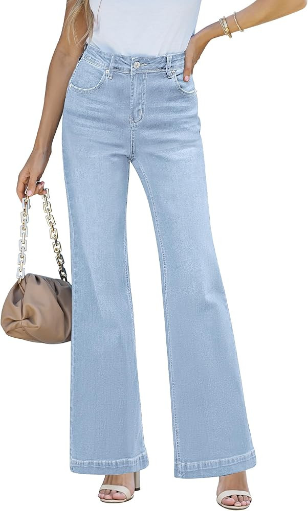 LookbookStore Wide Leg Jeans Woman 2024 Flare High Waist Baggy Jeans for Women Stretchy Denim Pan... | Amazon (US)