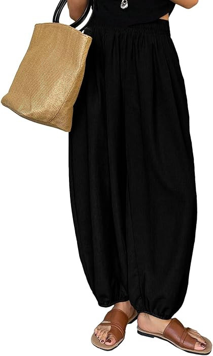 Astylish Women's Casual Elastic High Waisted Boho Harem Pants | Amazon (US)