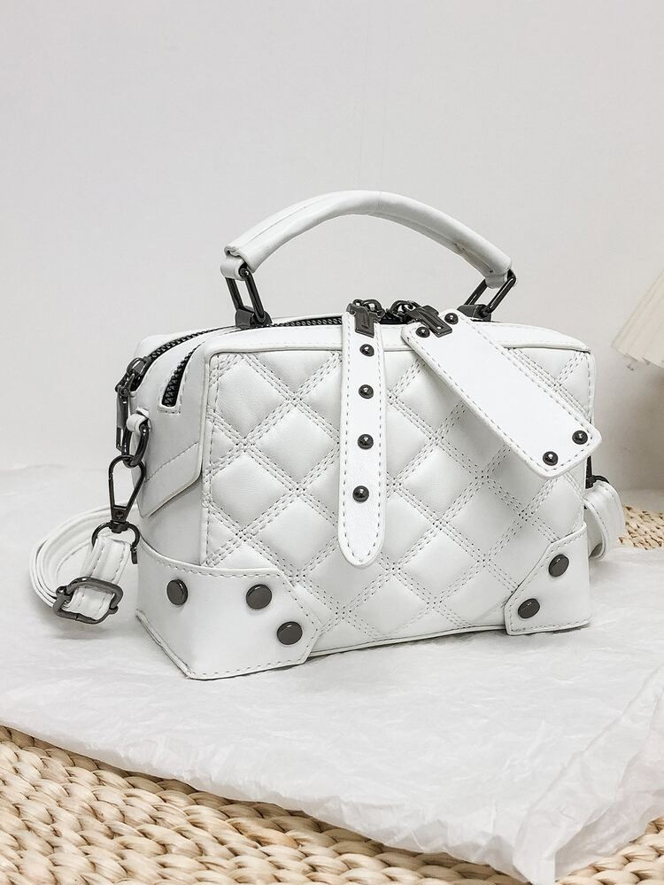 Quilted Studded Decor Square Bag | SHEIN