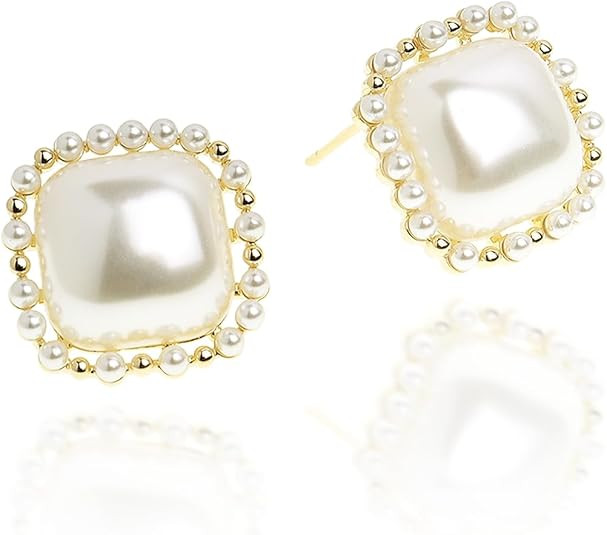 Sonateomber Large Gold Stud Earrings for Women, Statement Chunky Pearl Crystal Cubic Zirconia Wed... | Amazon (US)