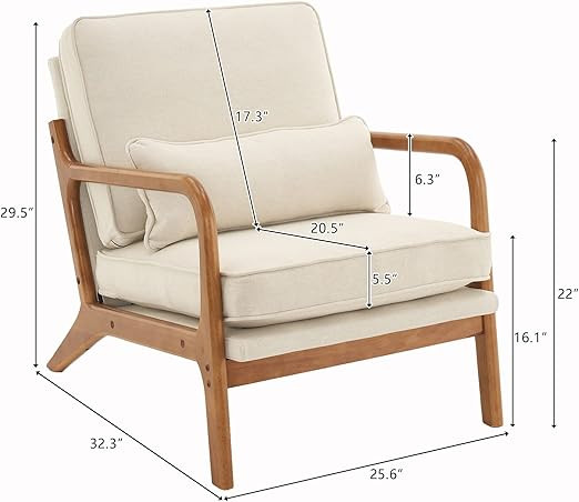 Karl home Accent Chair Mid-Century Modern Chair with Pillow Linen Fabric Upholstered Lounge Arm C... | Amazon (US)