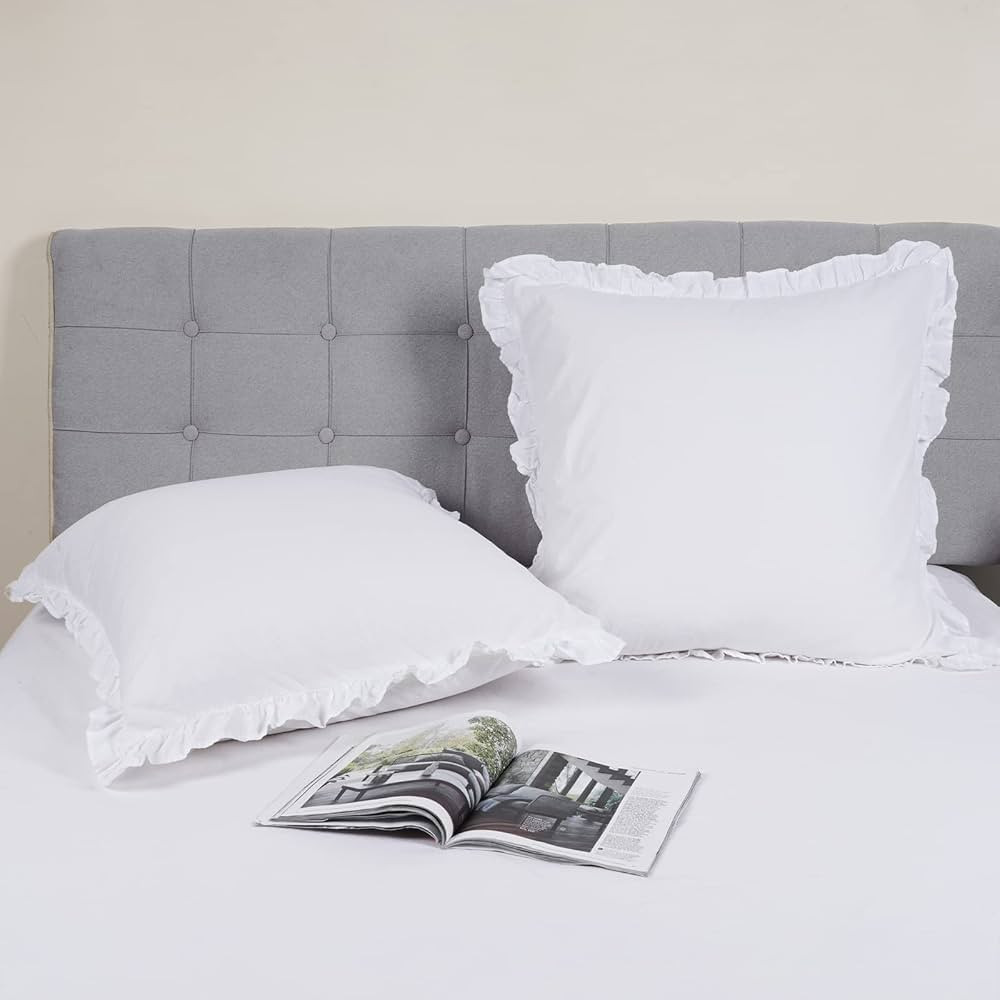 100% Washed Cotton Euro Shams with Ruffle, 2 Pack 26" x 26" Cotton Euro Sham Pillow Covers, No In... | Amazon (US)