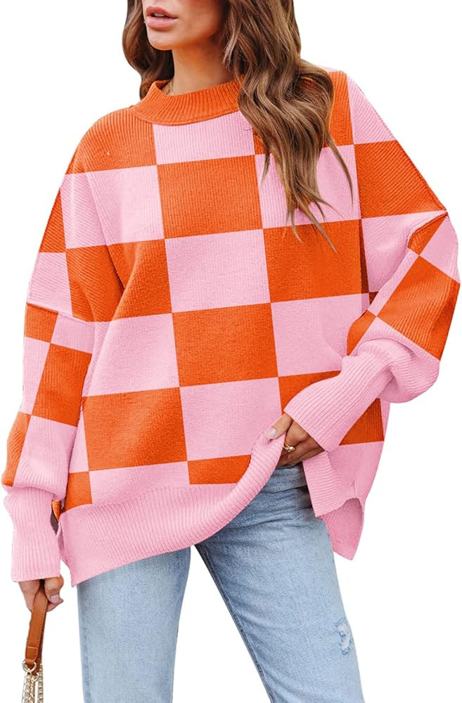 HAPCOPE Women's 2023 Fall Casual Oversized Sweater Crewneck Batwing Sleeve Side Slit Ribbed Knit ... | Amazon (US)