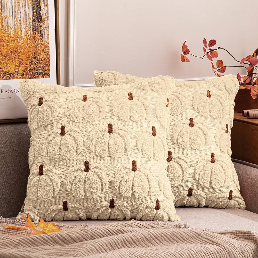 MIULEE Fall Pumpkin Throw Pillow Covers Decor Set of 2 Beige Brown Stem 18 x 18 Decorative Cushio... | Amazon (US)