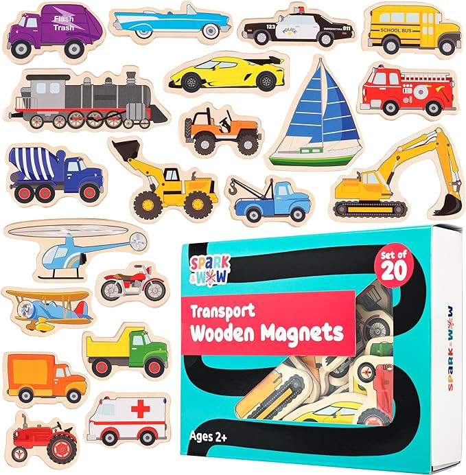SPARK & WOW Wooden Magnets | Transport | Magnets for Kids Ages 2+ | Open-Ended Play | Adhere to F... | Amazon (US)