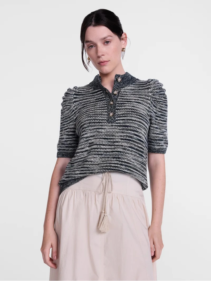 Scenario Women's and Women's Plus Henley Sweater with Puff Sleeves, Lightweight, Sizes XS-4X | Walmart (US)