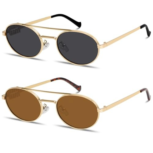 Retro Oval 90s Metal Sunglasses for Women, 2025 Trendy Chic Narrow Gold Sun Glasses Fashion Sunnies | Amazon (US)