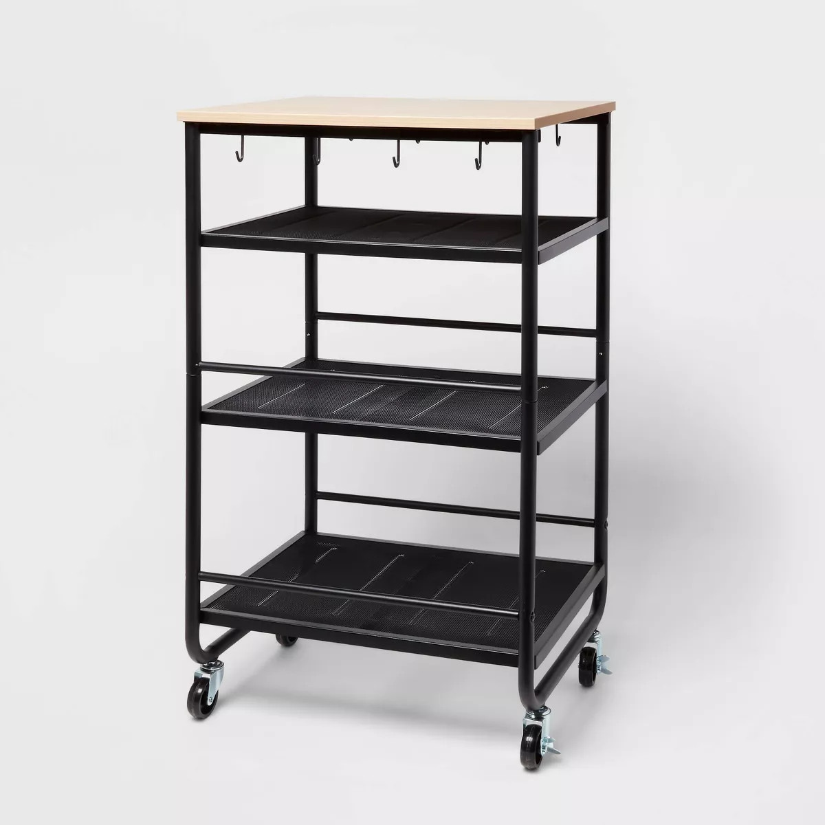 Narrow Metal Storage Cart with Wood Top Black - Brightroom™: Rolling Utility Cart with Casters ... | Target