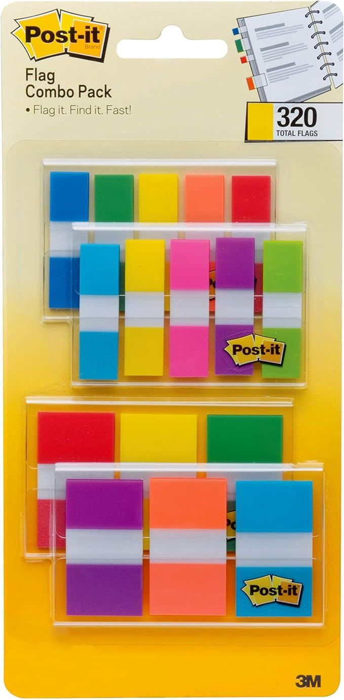 Post-it Flags Assorted Color Combo Pack, 320 Flags Total, 200 1-Inch Wide Flags and 120.5-Inch Wi... | Amazon (US)