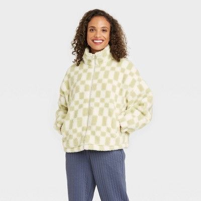 Women&#39;s Fleece Zip-Up Sweatshirt - A New Day&#8482; Green L | Target
