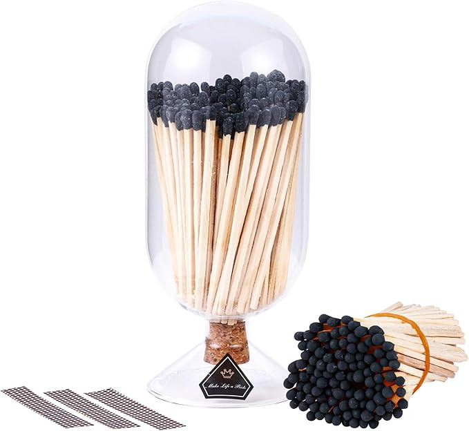 100Pcs 4'' Decorative Black Matches Cloche with Striker, Matches in a Jar with Striker, Safety Ma... | Amazon (US)