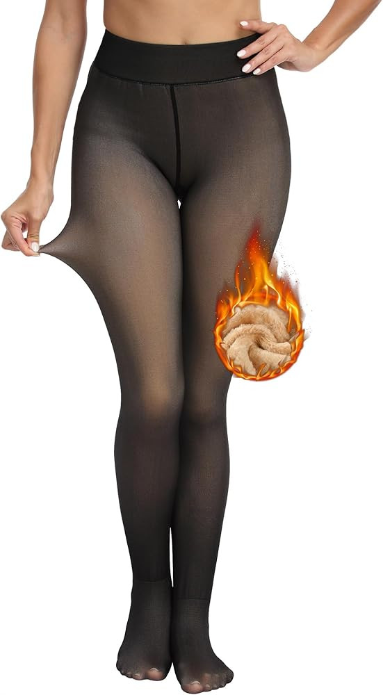 CHRLEISURE Women's Fleece Lined Tights - Fake Sheer Warm Pantyhose Thick Leggings | Amazon (US)
