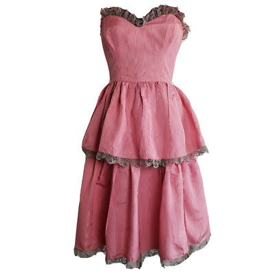 Vintage Formal Dress Small Pink Moire Gray Lace Bustier Tiered Short Prom Party  | eBay | eBay US