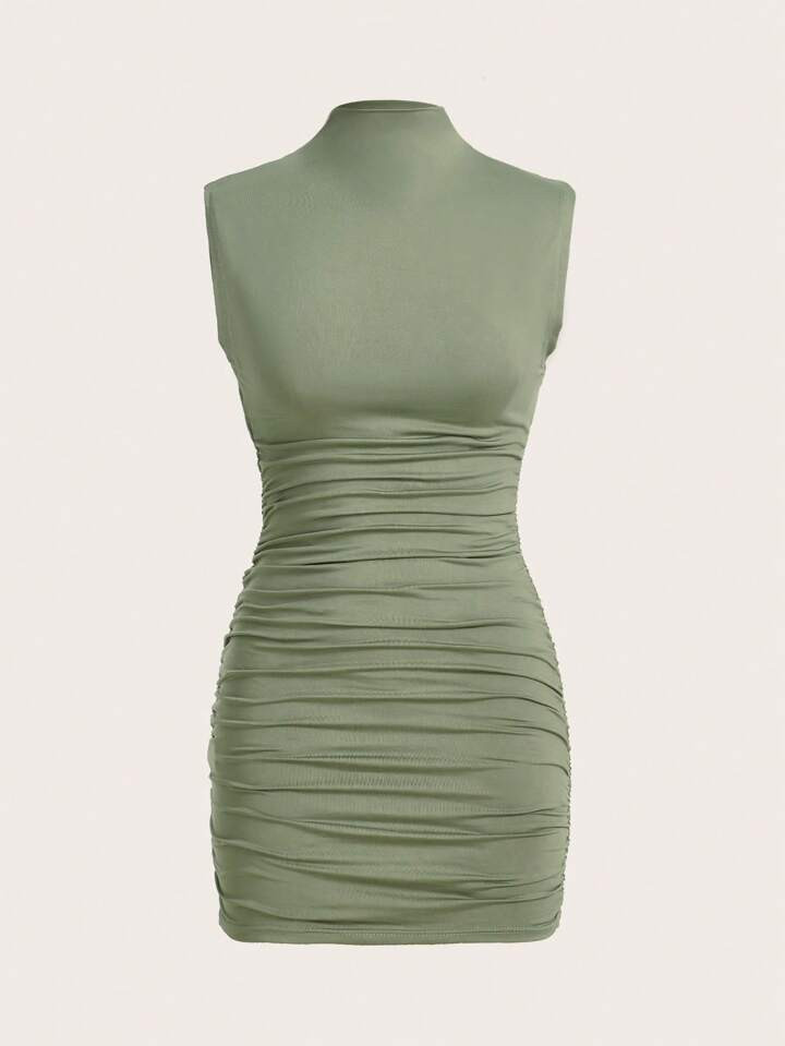 SHEIN Qutie Mock Neck Ruched Bodycon Dress | SHEIN