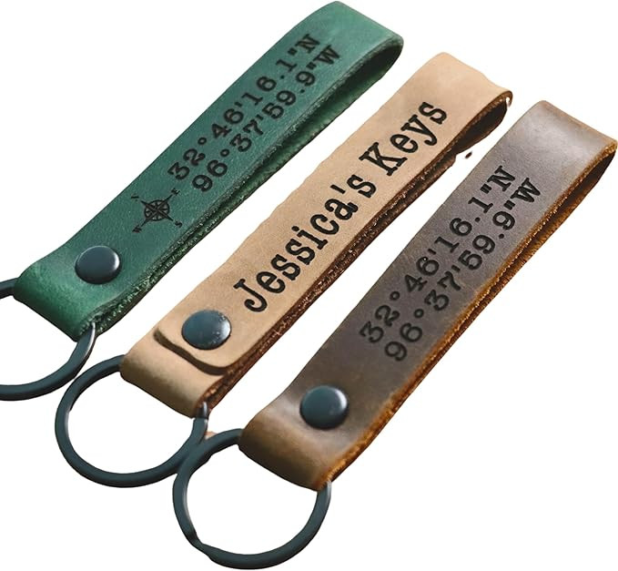 MINIMALIST PERSONALIZED Leather KEYCHAIN, Coordinates Key Chain, 3rd Anniversary, Gift for Birthd... | Amazon (US)