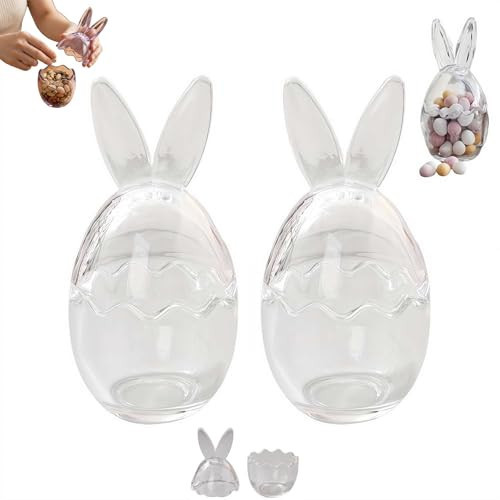 Glass Bunny Jar with Ears, Easter Candy Jar with Cracked Egg Lid, 17cm Spring Decor Sweet Container for Mini Eggs, Cookies and Treats, Clear Glass Storage Jars for Kitchen and Seasonal Gifting (2pcs) | Amazon (US)