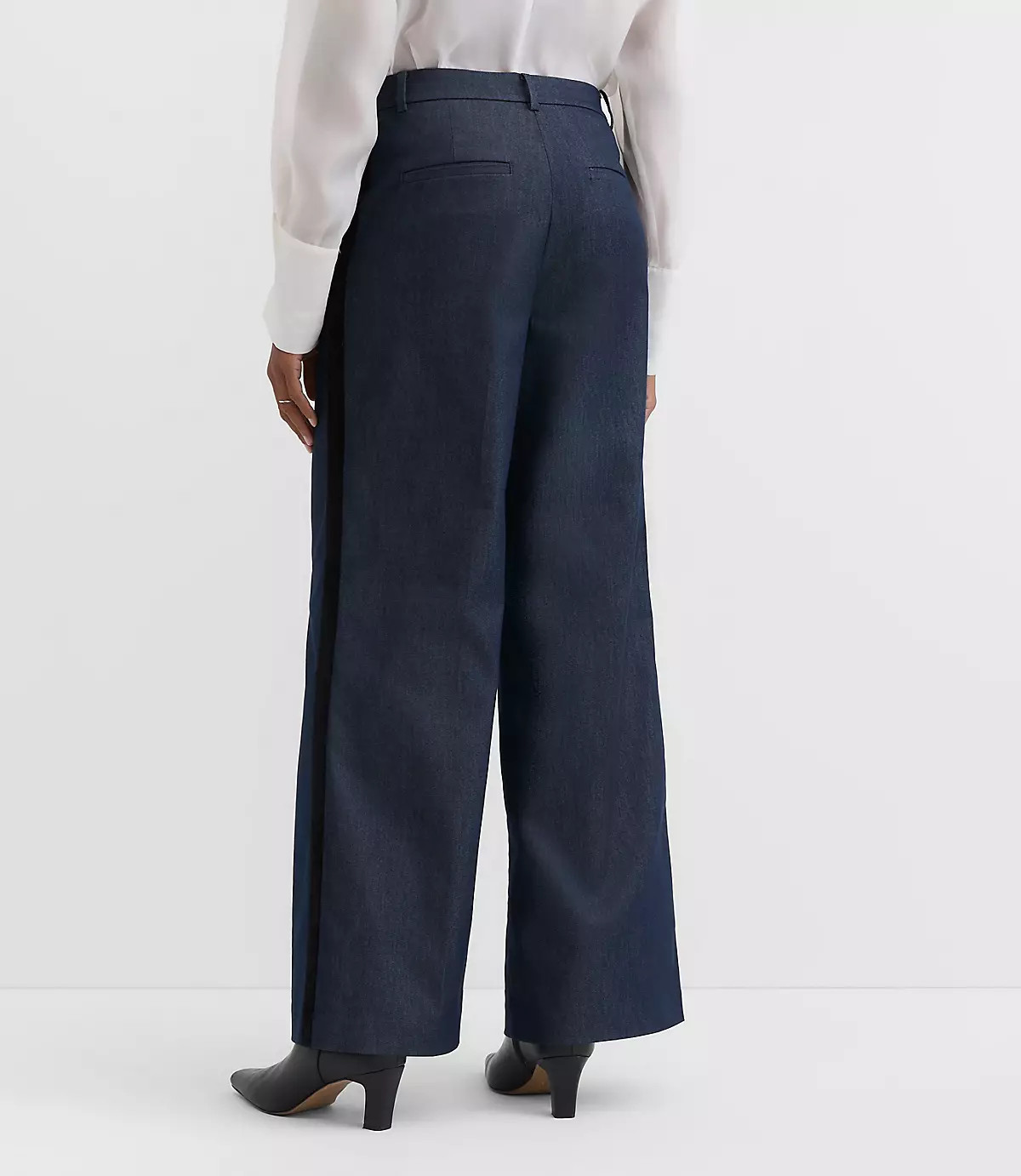 Tall Velvet Tuxedo Stripe Clean Wide Leg Pants in Refined Denim | LOFT