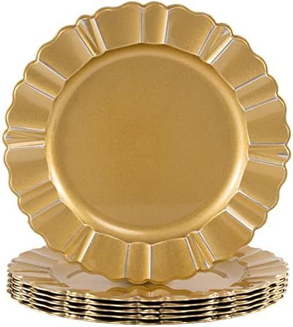 MAONAME 13" Gold Charger Plates, Antique Plate Chargers With Wipe Silver Waved Scalloped Rim, Pla... | Amazon (US)