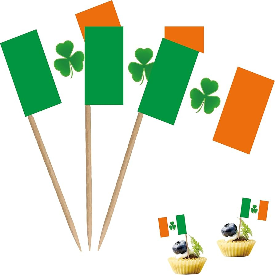 Ireland Irish Shamrock Toothpick Flag Saint Patrick's Day Clover Small Mini Cocktail Fruit Cupcak... | Amazon (US)