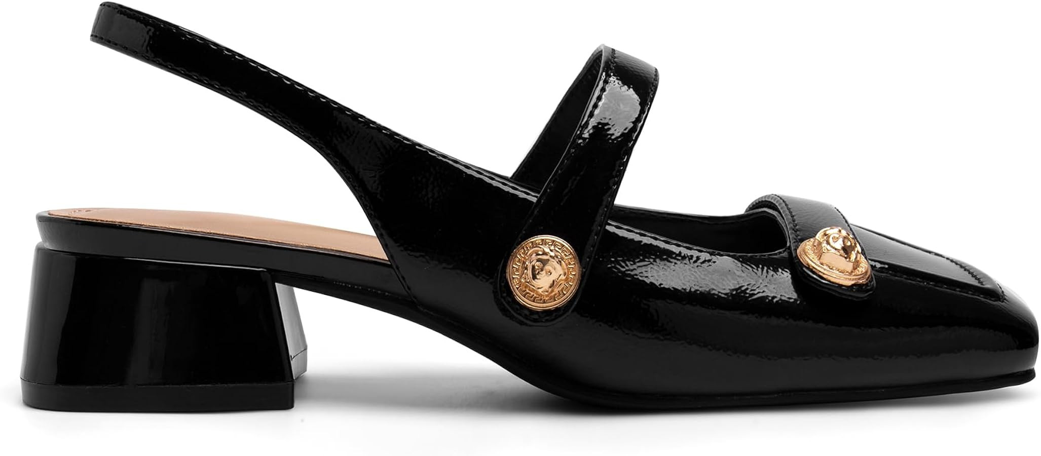 Slingback Mary Jane Heels for Women Low Block Heel Closed Square Toe Pump Shoes Heels Classic Dai... | Amazon (US)