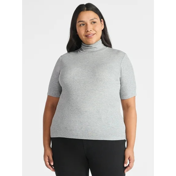 Time and Tru Women's Rib Turtleneck Top with Short Sleeves, Sizes XS-XXXL - Walmart.com | Walmart (US)