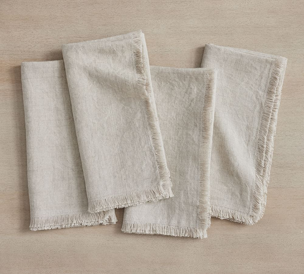 Frayed Oversized Linen Napkins, Set of 4 - Light Flax | Pottery Barn (US)