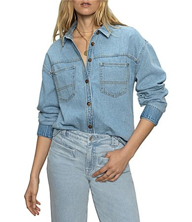 Sanctuary Ivy Denim Button Down Collar Neck Long Sleeve Shirt - XL | Dillard's
