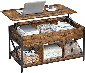VASAGLE Lift Top Coffee Table with Storage Shelf and Hidden Compartments, 19.7 x 39.4 x (19.3-24.... | Amazon (US)