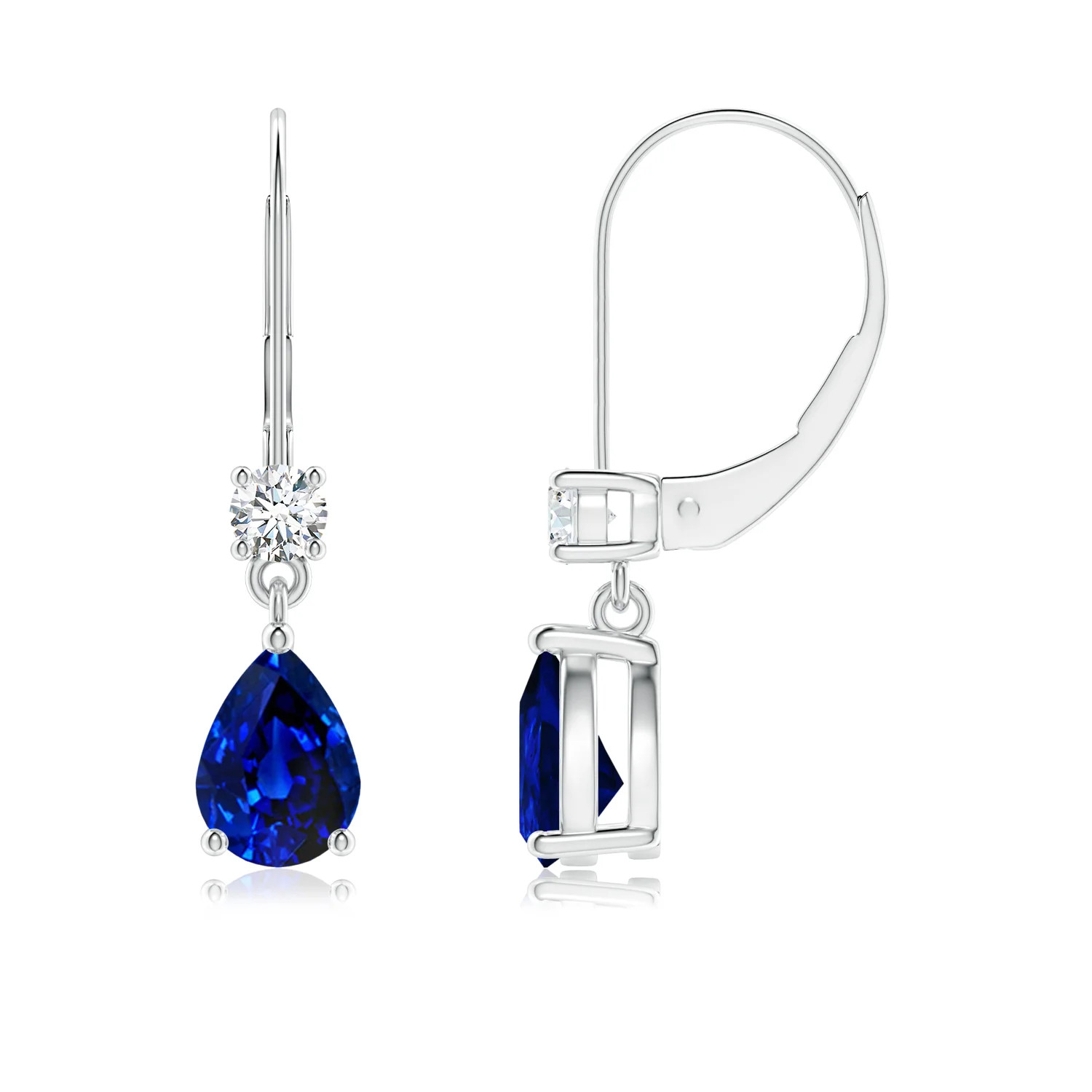 Lab-Grown Pear Sapphire Leverback Drop Earrings with Lab Diamond | Angara | Angara US