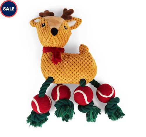Merry Makings Plush Reindeer Dog Toy with Tennis Ball Feet, Large | Petco